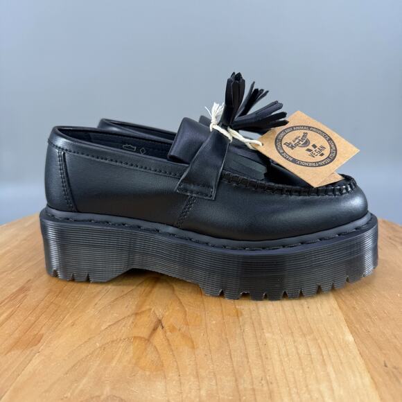 Dr. Martens Vegan Adrian Quad Mono Womens Size 7 Shoes Leather Black Loafer NEW - Picture 1 of 9